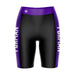 Furman Paladins Vive La Fete Logo on Waistband and Purple Stripes Black Women Bike Short 9 Inseam