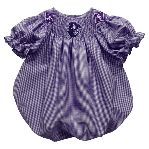 Furman Paladins Smocked Purple Gingham Short Sleeve Girls Bubble