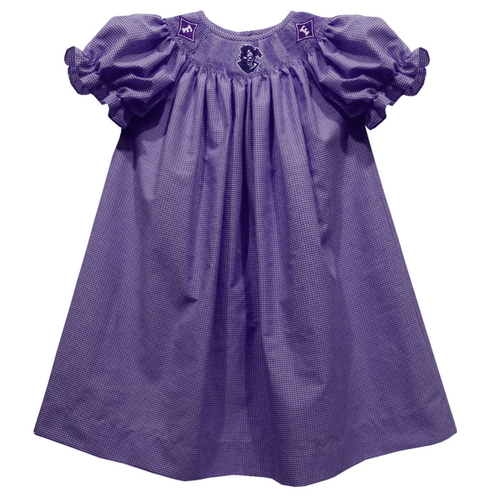 Furman Paladins Smocked Purple Gingham Short Sleeve Bishop