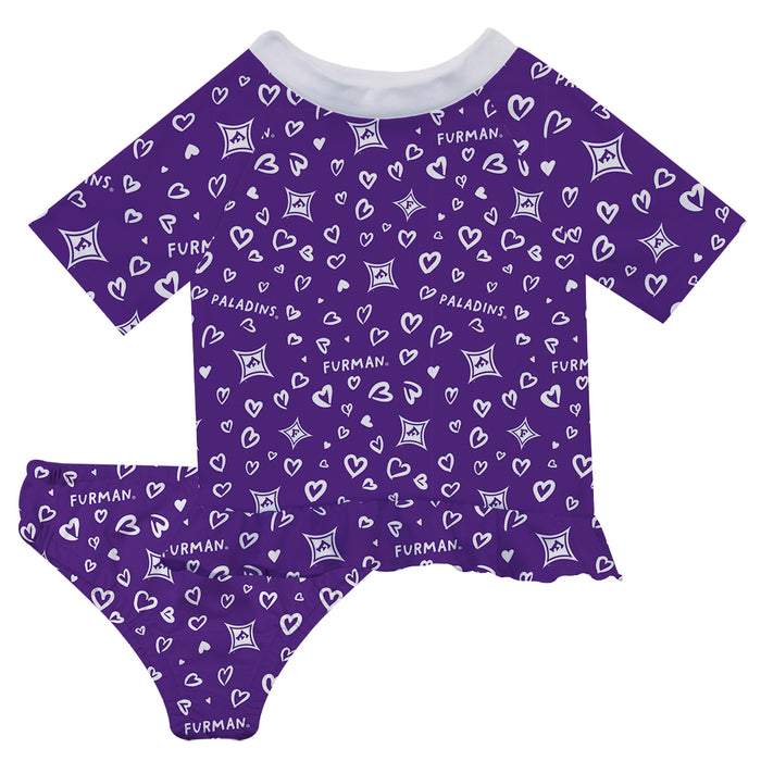 Furman Paladins Vive La Fete All Over Logo Purple Long Sleeve Bikini Set