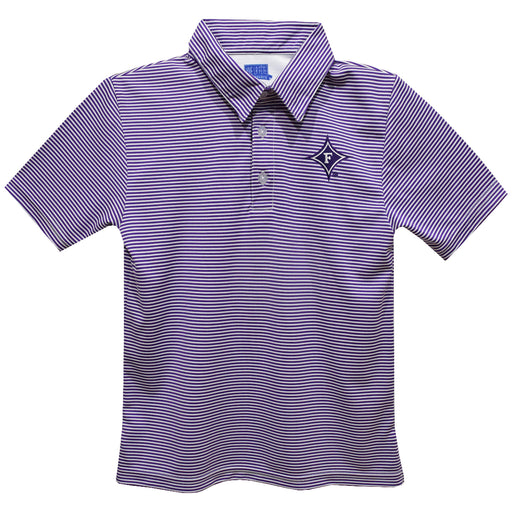 Furman Paladins Embroidered Purple Stripes Short Sleeve Polo Box Shirt