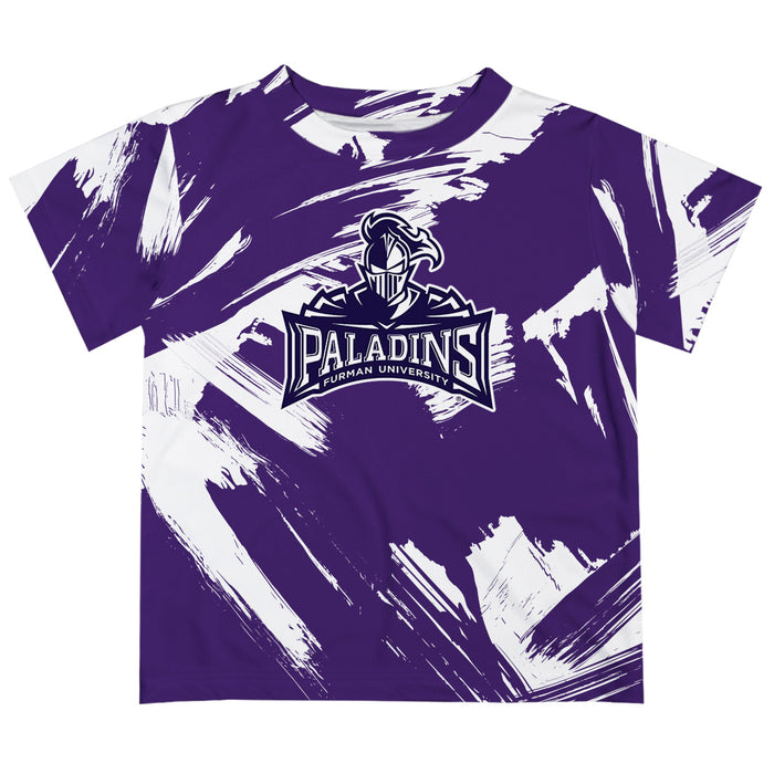 Furman Paladins Vive La Fete Boys Game Day Purple Short Sleeve Tee Paint Brush