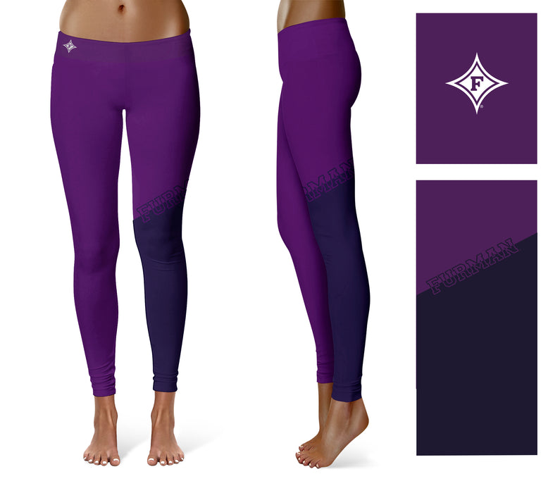Furman Paladins Vive La Fete Game Day Collegiate Leg Color Block Women Purple Yoga Leggings - Vive La Fête - Online Apparel Store