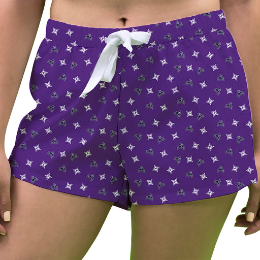 Furman Paladins Vive La Fete Game Day All Over Logo Women Purple Lounge Shorts