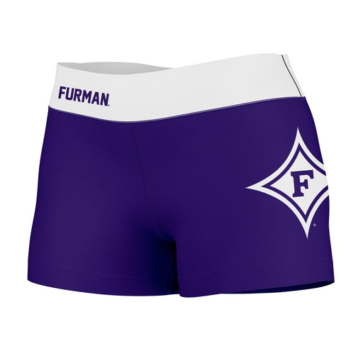 Furman Paladins Vive La Fete Logo on Thigh & Waistband Purple White Women Yoga Booty Workout Shorts 3.75 Inseam"