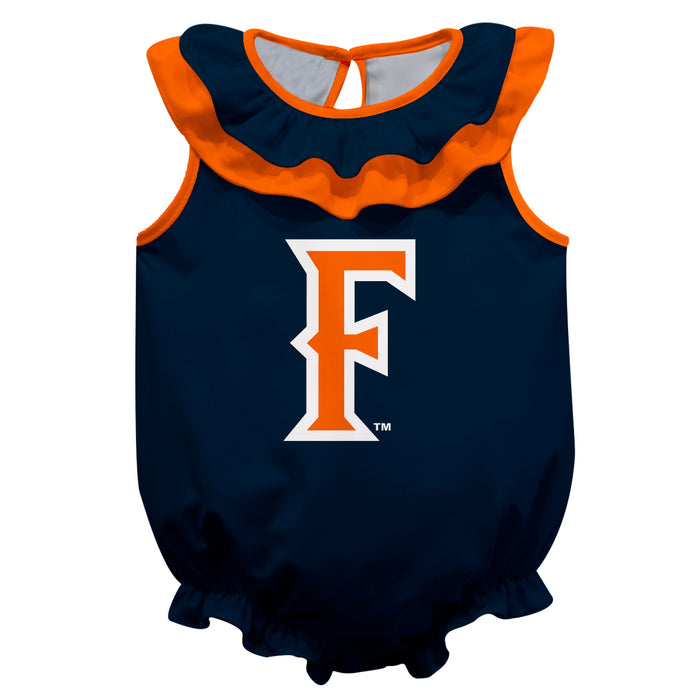 Cal State Fullerton Titans CSUF Navy Sleeveless Ruffle Onesie Logo Bodysuit by Vive La Fete