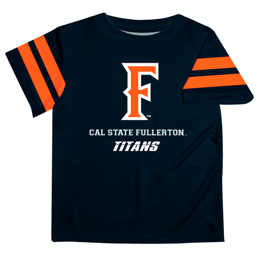 Cal State Fullerton Titans CSUF Vive La Fete Boys GameDay Navy Short Sleeve Tee with Stripes on Sleeves - Vive La Fête - Online Apparel Store