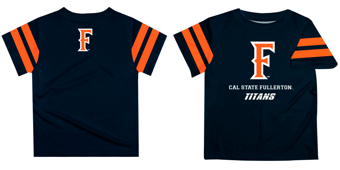Cal State Fullerton Titans CSUF Vive La Fete Boys GameDay Navy Short Sleeve Tee with Stripes on Sleeves - Vive La Fête - Online Apparel Store