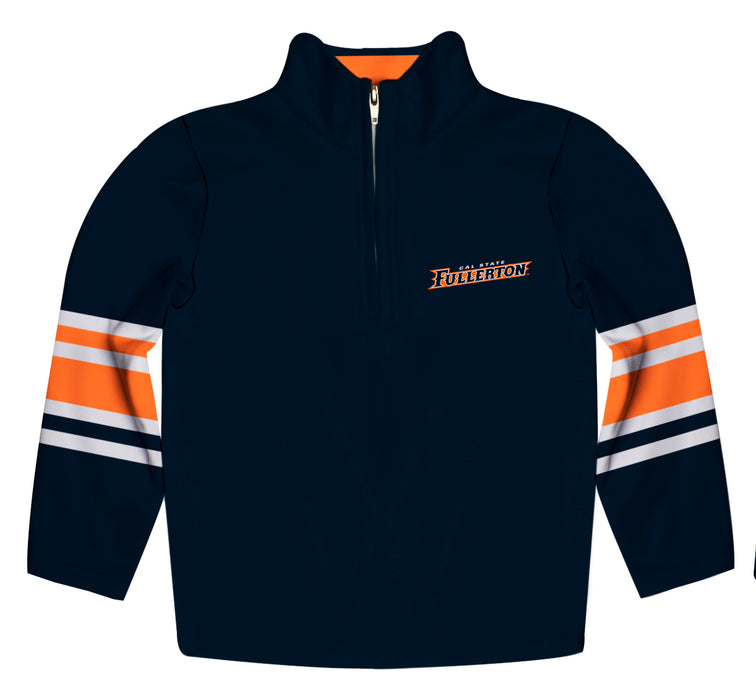 Cal State Fullerton Titans CSUF Vive La Fete Game Day Navy Quarter Zip Pullover Stripes on Sleeves - Vive La Fête - Online Apparel Store