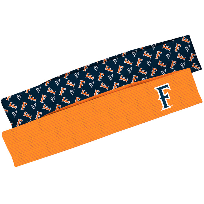 Cal State Fullerton Titans Vive La Fete Girls Women Game Day Set of 2 Stretch Headbands Repeat Logo Navy and Logo Orange