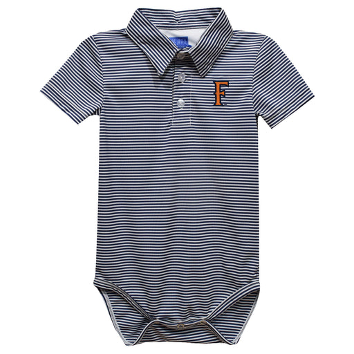 Cal State Fullerton Titans CSUF Embroidered Navy Stripe Knit Polo Onesie