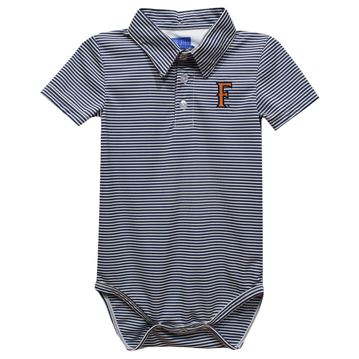 Cal State Fullerton Titans CSUF Embroidered Navy Stripe Knit Polo Onesie