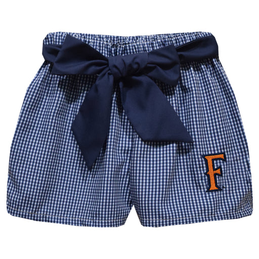 Cal State Fullerton Titans CSUF Embroidered Navy Gingham Girls Short with Sash