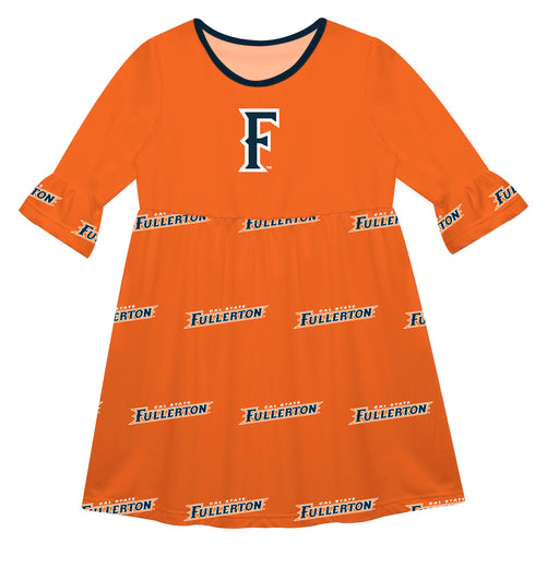 Cal State Fullerton Titans Vive La Fete Girls Game Day 3/4 Sleeve Solid Orange All Over Logo on Skirt