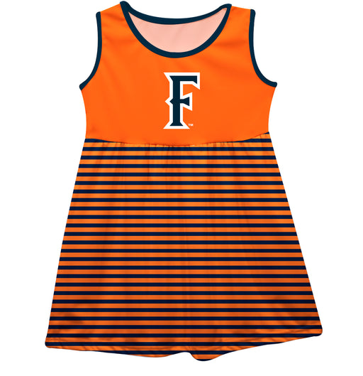 Cal State Fullerton Titans CSUF Vive La Fete Girls Game Day Sleeveless Tank Dress Solid Orange Logo Stripes on Skirt