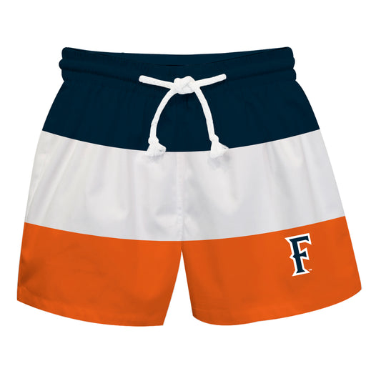 Cal State Fullerton Titans Vive La Fete Blue White Orange Stripes Swimtrunks V1