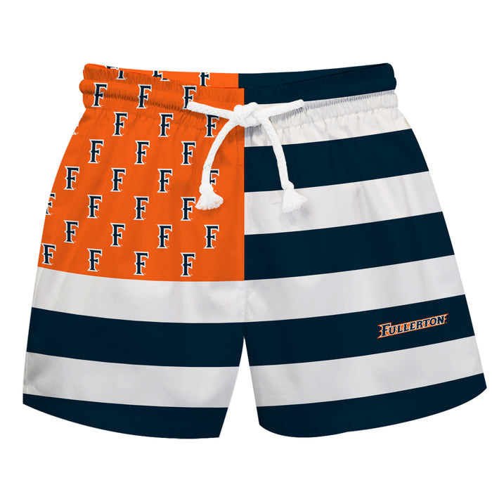 Cal State Fullerton Titans Vive La Fete Game Day Blue White Orange Flag Swimtrunks V1