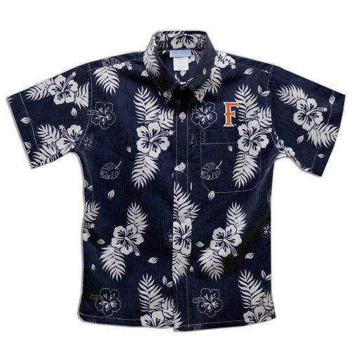 Cal State Fullerton Titans CSUF Navy Hawaiian Short Sleeve Button Down Shirt