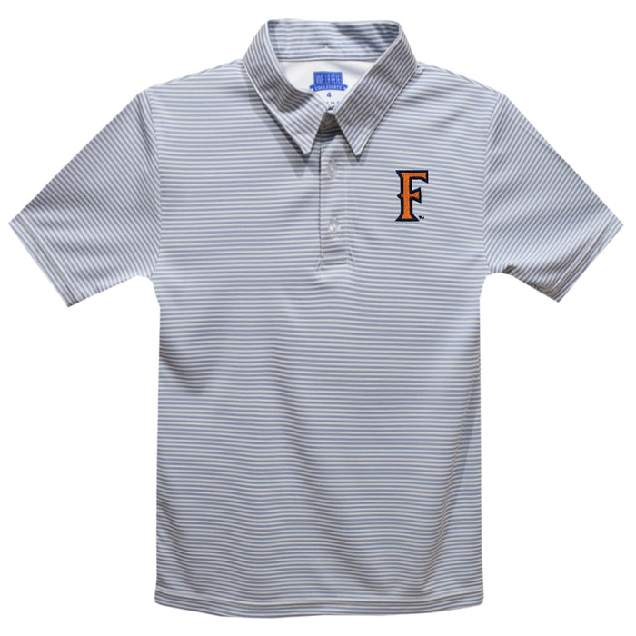 Cal State Fullerton Titans CSUF Embroidered Gray Stripes Short Sleeve Polo Box Shirt