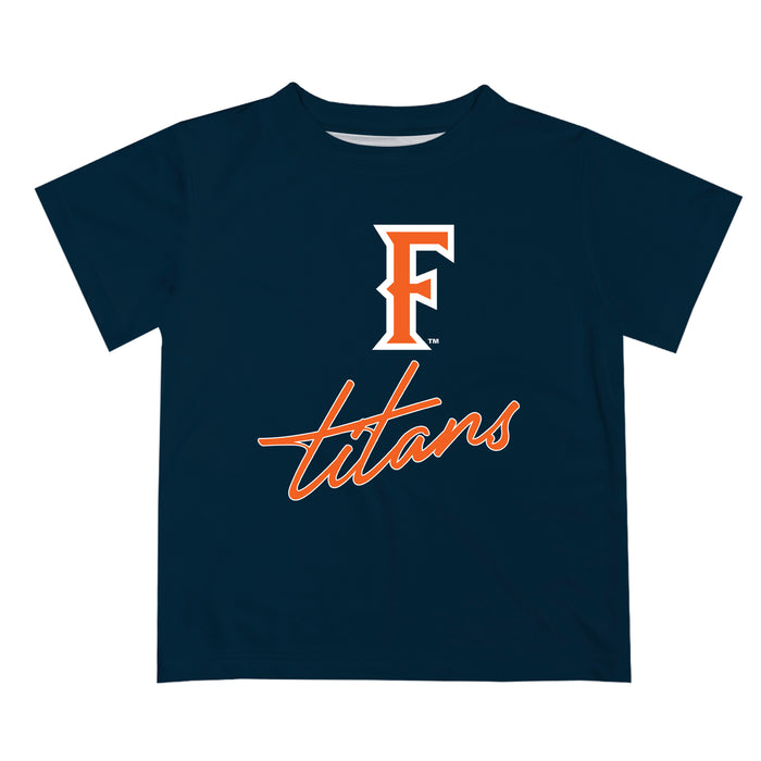 Cal State Fullerton Titans CSUF Vive La Fete Script V1 Blue Short Sleeve Tee Shirt