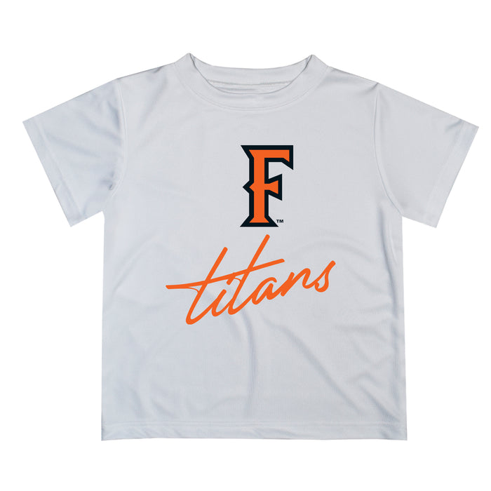 Cal State Fullerton Titans CSUF Vive La Fete Script V1 White Short Sleeve Tee Shirt