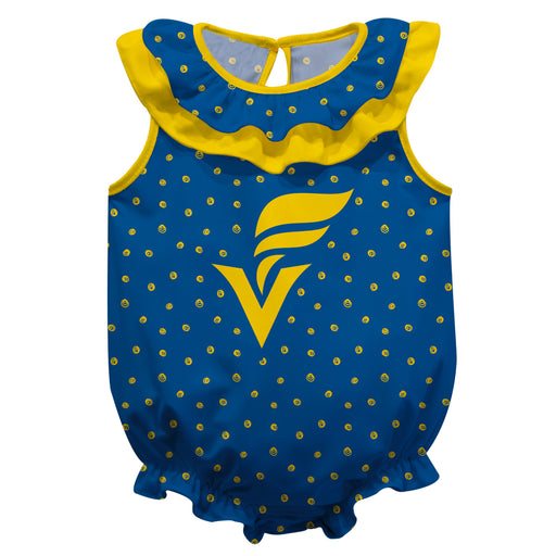 Fort Valley State Wildcats Swirls Blue Sleeveless Ruffle Onesie Logo Bodysuit