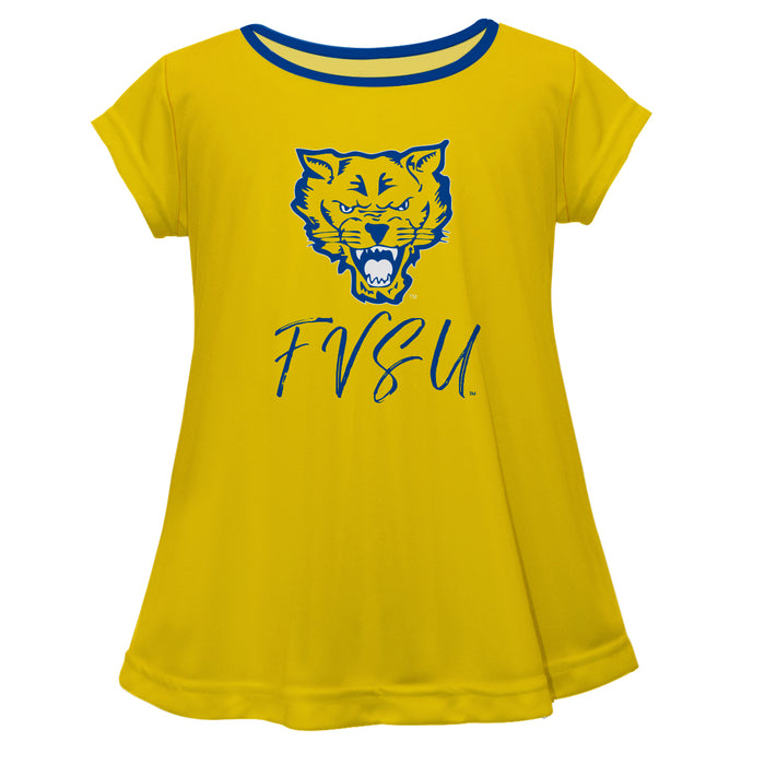 Fort Valley State Wildcats FVSU Vive La Fete Girls Game Day Short Sleeve Gold Top with School Logo and Name