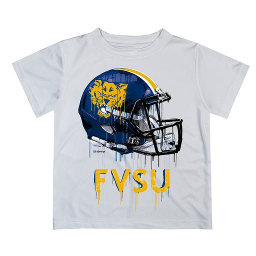 Fort Valley State Wildcats FVSU Original Dripping Football Helmet White T-Shirt by Vive La Fete