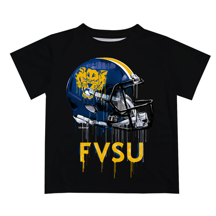 Fort Valley State Wildcats FVSU Original Dripping Football Helmet Black T-Shirt by Vive La Fete