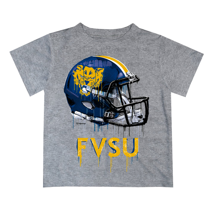 Fort Valley State Wildcats FVSU Original Dripping Football Helmet Heather Gray T-Shirt by Vive La Fete