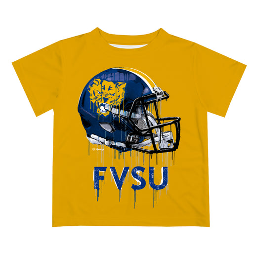 Fort Valley State Wildcats FVSU Original Dripping Football Helmet Gold T-Shirt by Vive La Fete