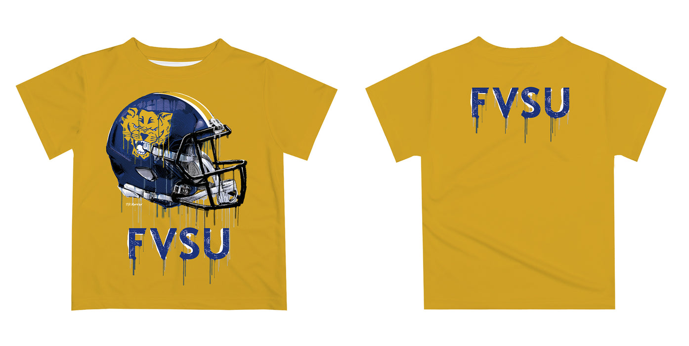 Fort Valley State Wildcats FVSU Original Dripping Football Helmet Gold T-Shirt by Vive La Fete - Vive La Fête - Online Apparel Store