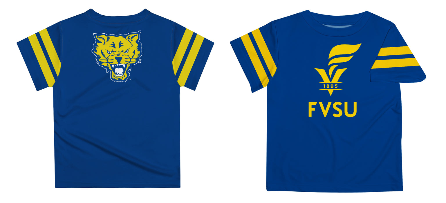 Fort Valley State Wildcats FVSU Vive La Fete Boys Game Day Blue Short Sleeve Tee with Stripes on Sleeves - Vive La Fête - Online Apparel Store