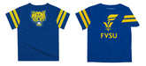 Fort Valley State Wildcats FVSU Vive La Fete Boys Game Day Blue Short Sleeve Tee with Stripes on Sleeves - Vive La Fête - Online Apparel Store