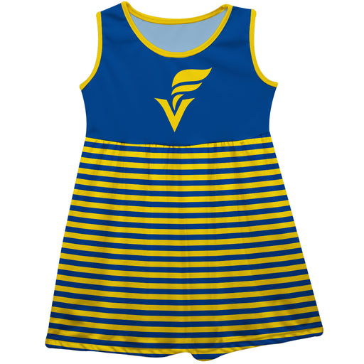 Fort Valley State Wildcats FVSU Blue and Gold Sleeveless Tank Dress with Stripes on Skirt by Vive La Fete