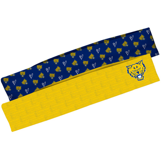 Fort Valley State Wildcats FVSU Vive La Fete Girls Women Set of 2 Stretch Headbands Repeat Logo Blue and Logo Gold