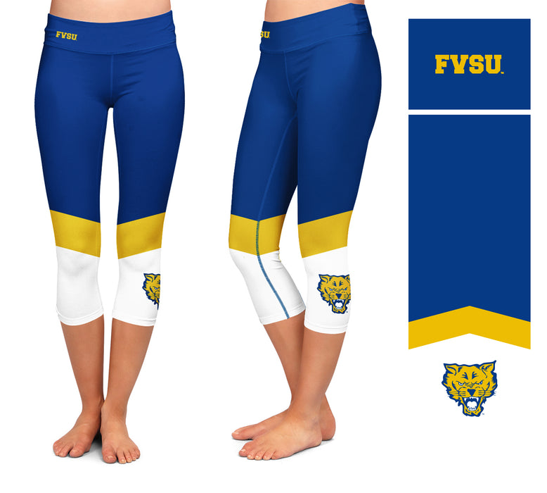 Fort Valley State Wildcats FVSU  Vive La Fete Collegiate Ankle Color Block Girls Blue Gold Capri Leggings - Vive La Fête - Online Apparel Store