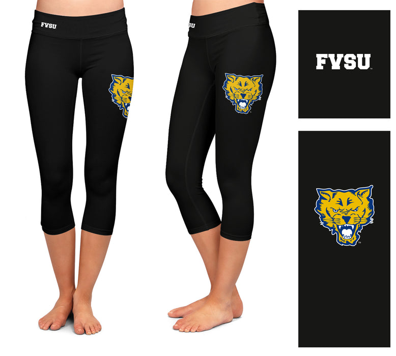 Fort Valley State Wildcats FVSU Vive La Fete Collegiate Large Logo on Thigh and Waist Girls Black Capri Leggings - Vive La Fête - Online Apparel Store
