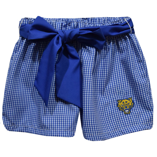 Fort Valley State Wildcats FVSU Embroidered Royal Gingham Girls Short with Sash