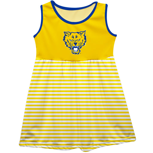 Fort Valley State Wildcats FVSU Vive La Fete Girls Game Day Sleeveless Tank Dress Solid Gold Logo Stripes on Skirt