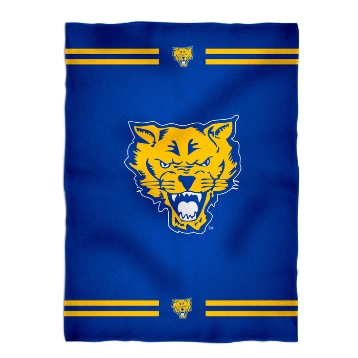 Fort Valley State Wildcats FVSU Vive La Fete Game Day Warm Lightweight Fleece Blue Throw Blanket 40X58 Logo and Stripes
