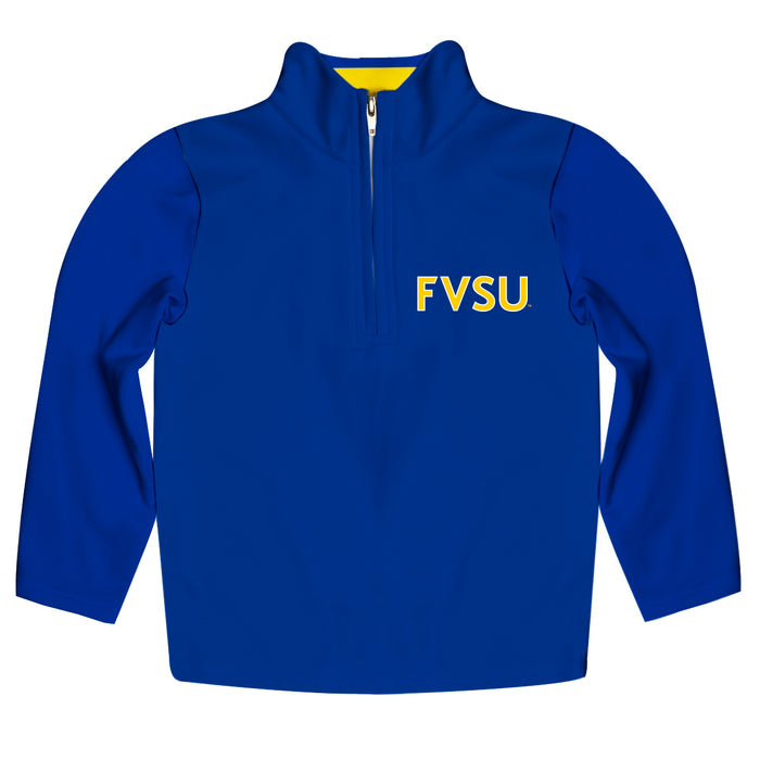 Fort Valley State Wildcats FVSU Vive La Fete Game Day Solid Blue Quarter Zip Pullover Sleeves