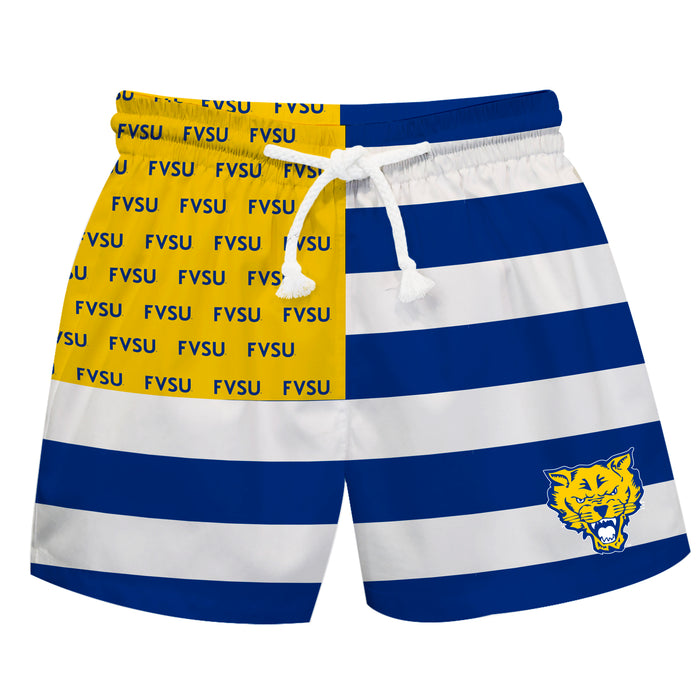 Fort Valley State Wildcats FVSU Vive La Fete Game Day Blue White Gold Flag Swimtrunks V1