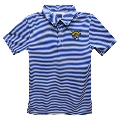 Fort Valley State Wildcats FVSU Embroidered Royal Stripes Short Sleeve Polo Box Shirt