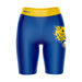 Fort Valley State Wildcats FVSU Vive La Fete Game Day Logo on Thigh and Waistband Blue & Gold Women Bike Short 9 Inseam