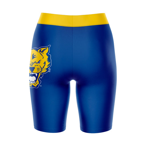 Fort Valley State Wildcats FVSU Vive La Fete Game Day Logo on Thigh and Waistband Blue & Gold Women Bike Short 9 Inseam - Vive La Fête - Online Apparel Store