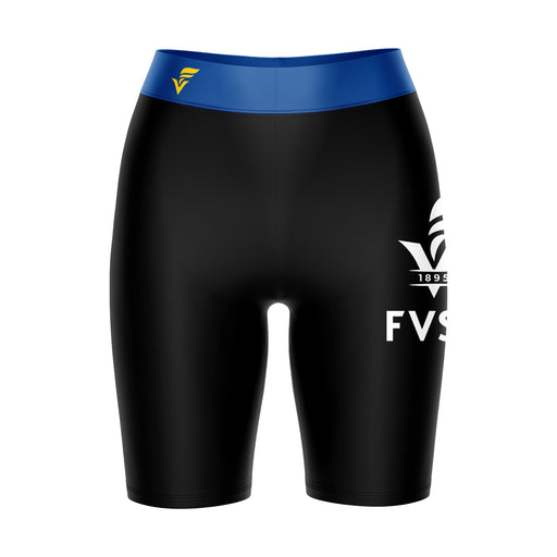 Fort Valley State Wildcats FVSU Vive La Fete Logo on Thigh and Waistband Black and Blue Women Bike Short 9 Inseam