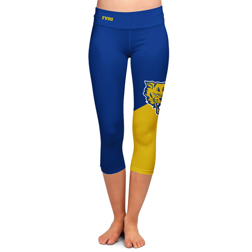 Fort Valley State Wildcats FVSU  Vive La Fete Collegiate Leg Color Block Women Blue Gold Capri Leggings