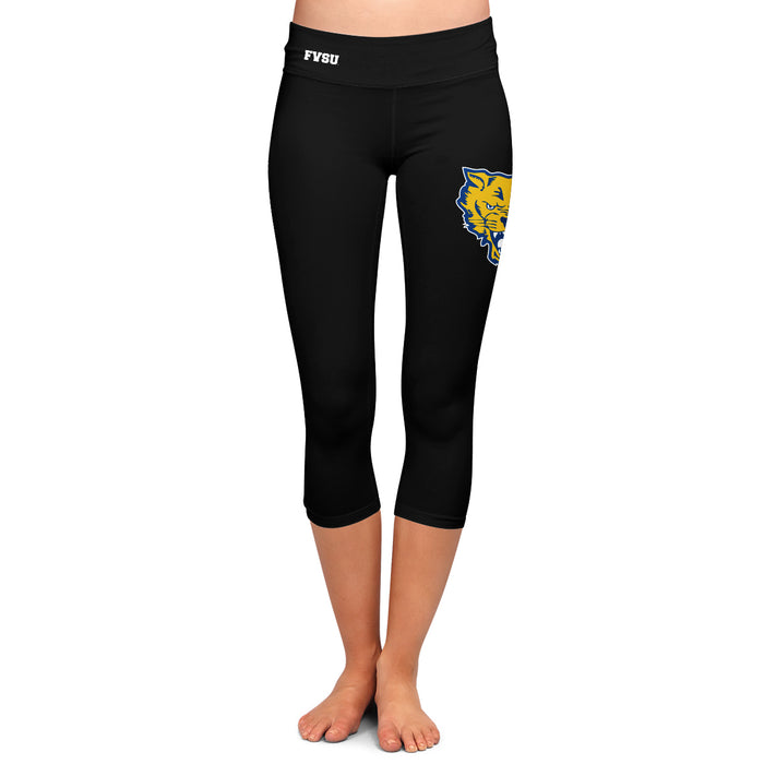Fort Valley State Wildcats FVSU Vive La Fete Collegiate Large Logo on Thigh and Waist Women Black Capri Leggings