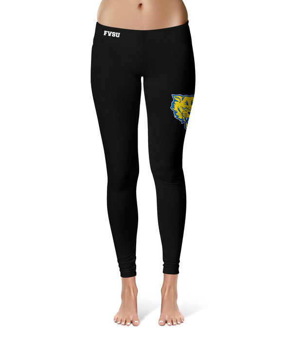 Fort Valley State Wildcats FVSU Vive La Fete Collegiate Large Logo on Thigh Women Black Yoga Leggings 2.5 Waist Tights